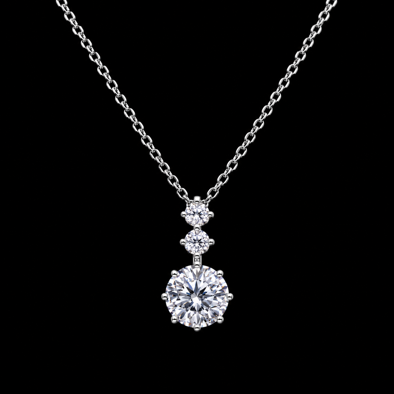 Radiant Triple-Stone Drop Necklace