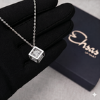Geometric Cube with Floating Brilliant Round Solitaire Necklace