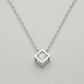 Geometric Cube with Floating Brilliant Round Solitaire Necklace