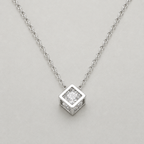 Geometric Cube with Floating Brilliant Round Solitaire Necklace