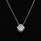 Geometric Cube with Floating Brilliant Round Solitaire Necklace