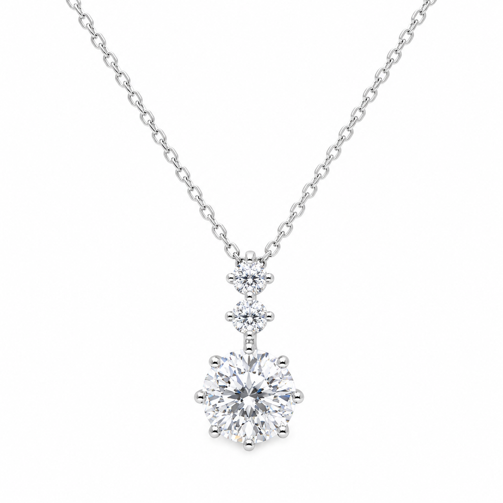 Radiant Triple-Stone Drop Necklace
