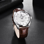 Benyar 5163 Men’s Minimalist Watch – Brown Leather Strap & White Dial