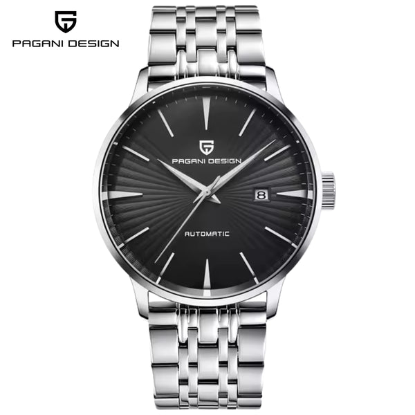 Pagani Design PD-2770 Men’s Automatic Watch – Classic Stainless Steel Mechanical Wristwatch with Date Black Dial