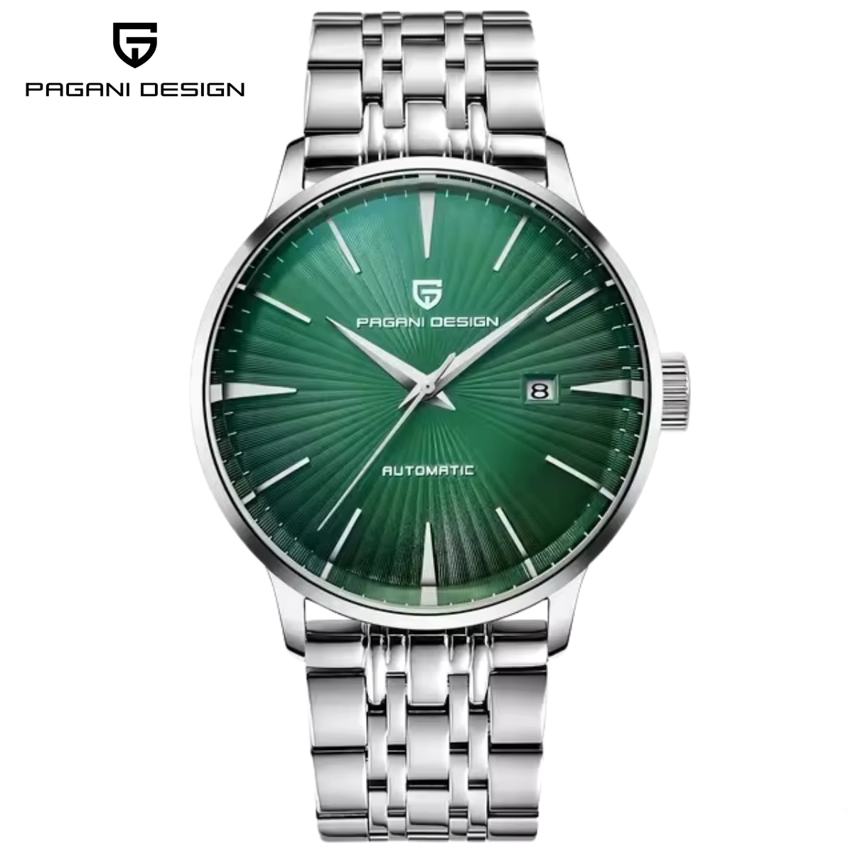 Pagani Design PD-2770 Men’s Automatic Watch – Classic Stainless Steel Mechanical Wristwatch with Date Green Dial