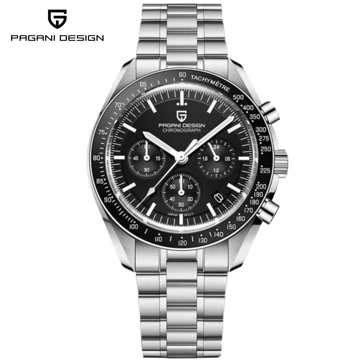 Pagani Design V6 Men’s Watch – VK63 Quartz Chronograph Stainless Steel - PD 1701 - Black Dial