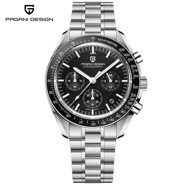 Pagani Design V6 Men’s Watch – VK63 Quartz Chronograph Stainless Steel - PD 1701 - Black Dial