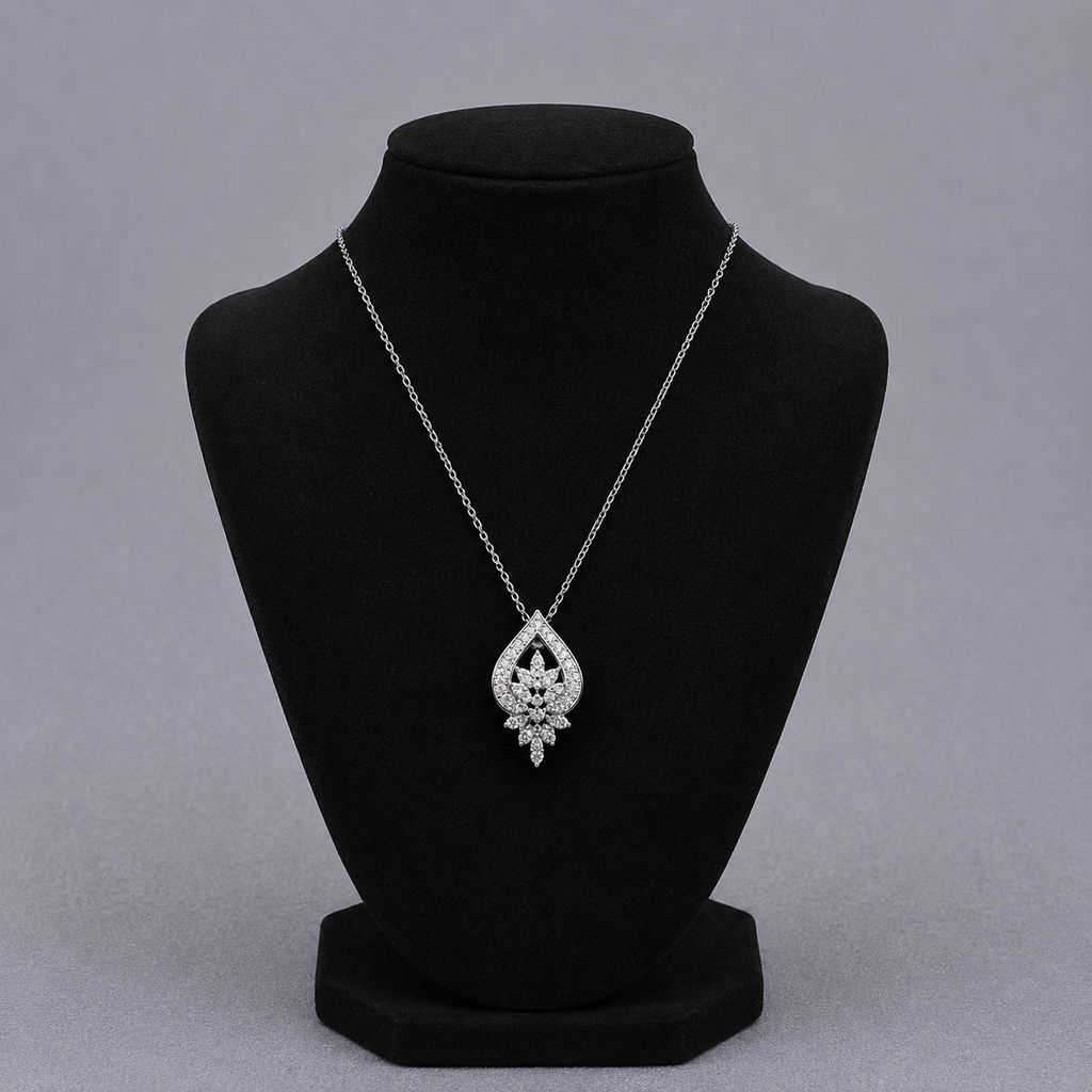 Exquisite 925 Sterling Silver Teardrop Jewelry Set with Intricate Floral Crystal Clusters