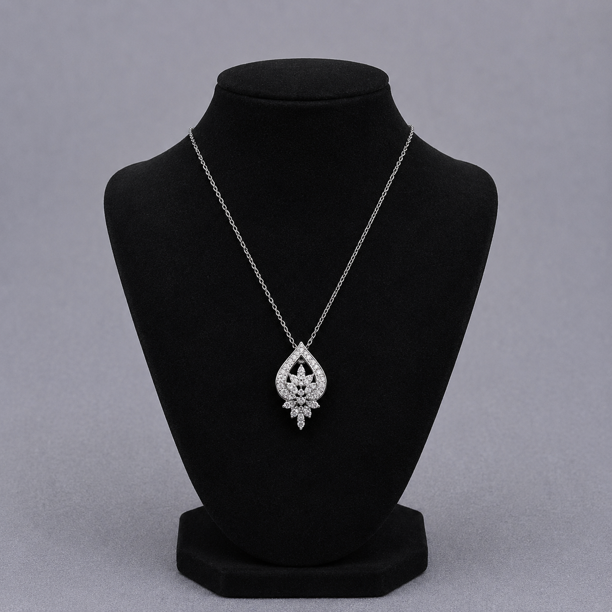 Exquisite 925 Sterling Silver Teardrop Jewelry Set with Intricate Floral Crystal Clusters