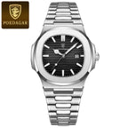Poedagar 613 Men’s Luxury Stainless Steel Watch – Waterproof Quartz Wristwatch with Luminous Black Dial