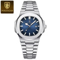 Poedagar 613 Men’s Luxury Stainless Steel Watch – Waterproof Quartz Wristwatch with Luminous Blue Dial