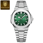 Poedagar 613 Men’s Luxury Stainless Steel Watch – Waterproof Quartz Wristwatch with Luminous Green Dial