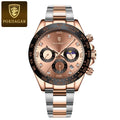 POEDAGAR 629 Men’s Luxury Sport Watch – Stainless Steel Chronograph Quartz with Luminous Date & Waterproof Rose Gold Dial
