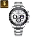 POEDAGAR 629 Men’s Luxury Sport Watch – Stainless Steel Chronograph Quartz with Luminous Date & Waterproof Silver