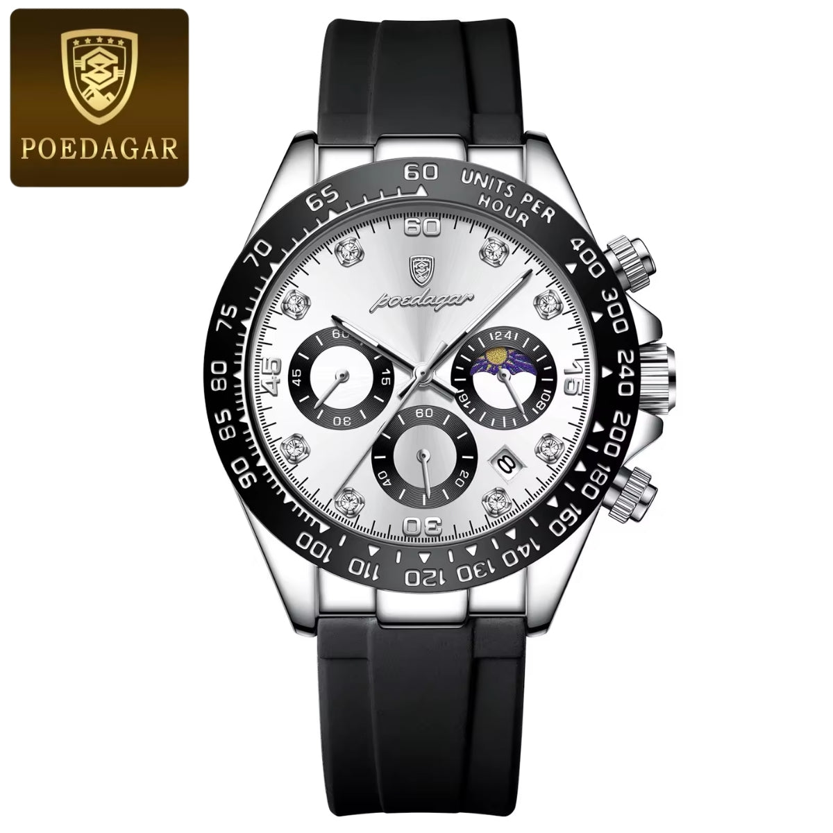 POEDAGAR 629 Men’s Luxury Sport Watch – Stainless Steel Chronograph Quartz with Luminous Date & Waterproof Silver Dial