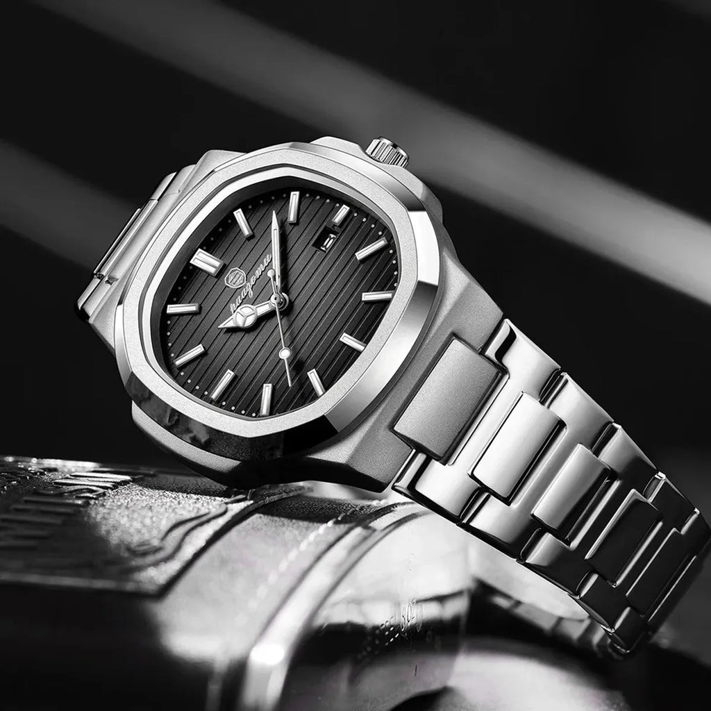 Poedagar 613 Men’s Luxury Stainless Steel Watch – Waterproof Quartz Wristwatch with Luminous Black Dial