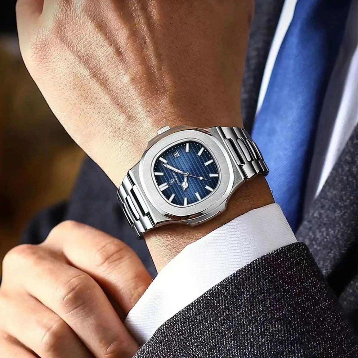 Poedagar 613 Men’s Luxury Stainless Steel Watch – Waterproof Quartz Wristwatch with Luminous Blue Dial