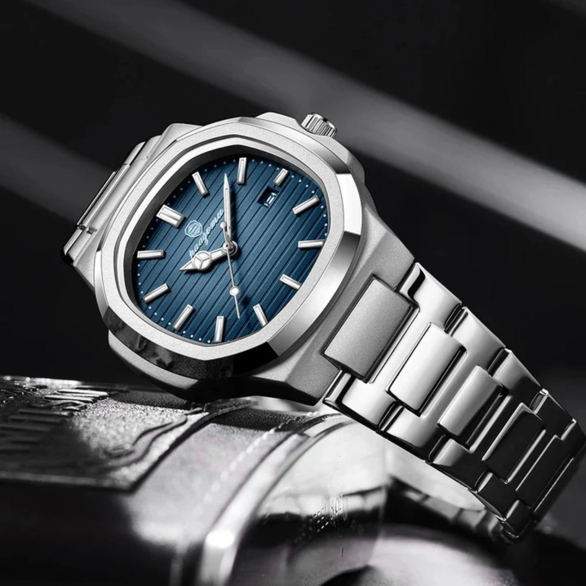Poedagar 613 Men’s Luxury Stainless Steel Watch – Waterproof Quartz Wristwatch with Luminous Blue Dial