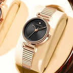 Hannah Martin 1561 Women’s Retro Fashion Watch – Simple European Style Light Luxury Round Quartz Wristwatch Rose Gold and Black