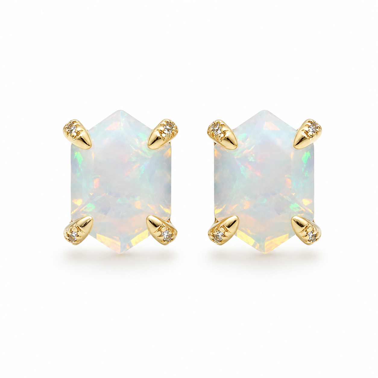 Hexagonal Iridescent Opal Studs