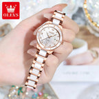 OLEVS 9985 Women’s Elegant Ceramic Watch – Waterproof Stainless Steel Quartz l Pearl White