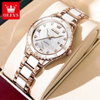 OLEVS 9985 Women’s Elegant Ceramic Watch – Waterproof Stainless Steel Quartz l Pearl White