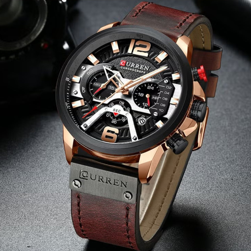 CURREN 8329 Men Watch Leather Sports Watch Quartz Fashion Chronograph Waterproof Brown