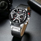 CURREN 8329 Men Watch Leather Sports Watch Quartz Fashion Chronograph Waterproof Black