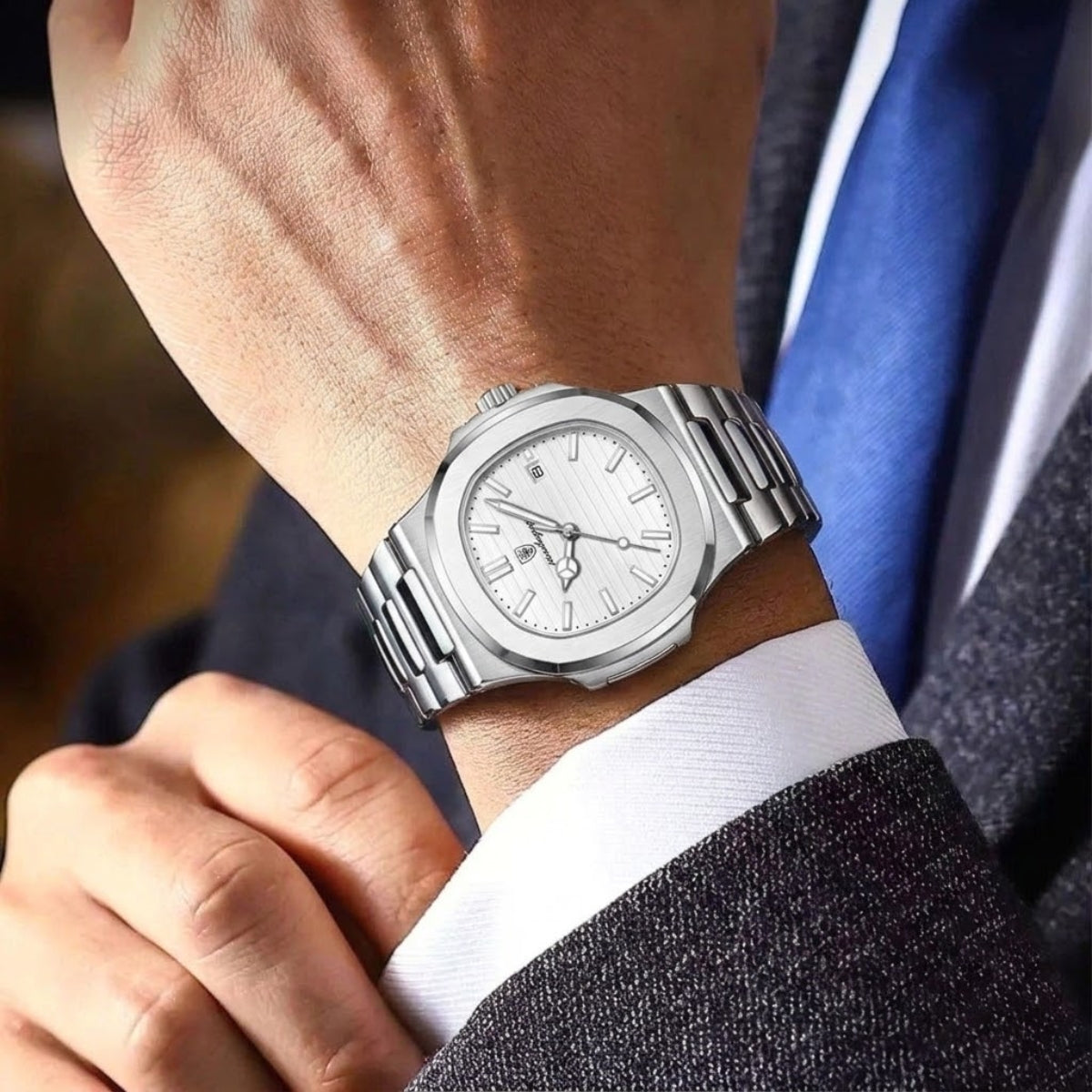 Poedagar 613 Men’s Luxury Stainless Steel Watch – Waterproof Quartz Wristwatch with Luminous White Dial