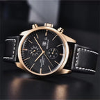 BENYAR 5187 Men’s Luxury Quartz Watch – Leather Band with Chronograph - Gold and Black