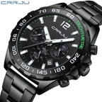 CRRJU 2299 Luxury Chronograph Watch – Premium Stainless Steel Bracelet, Elegant Business Wristwatch for Men Black