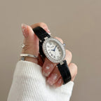 Scottie 9780 Women’s High-End Oval Watch – Elegant Leather Quartz Wristwatch - Black and Silver