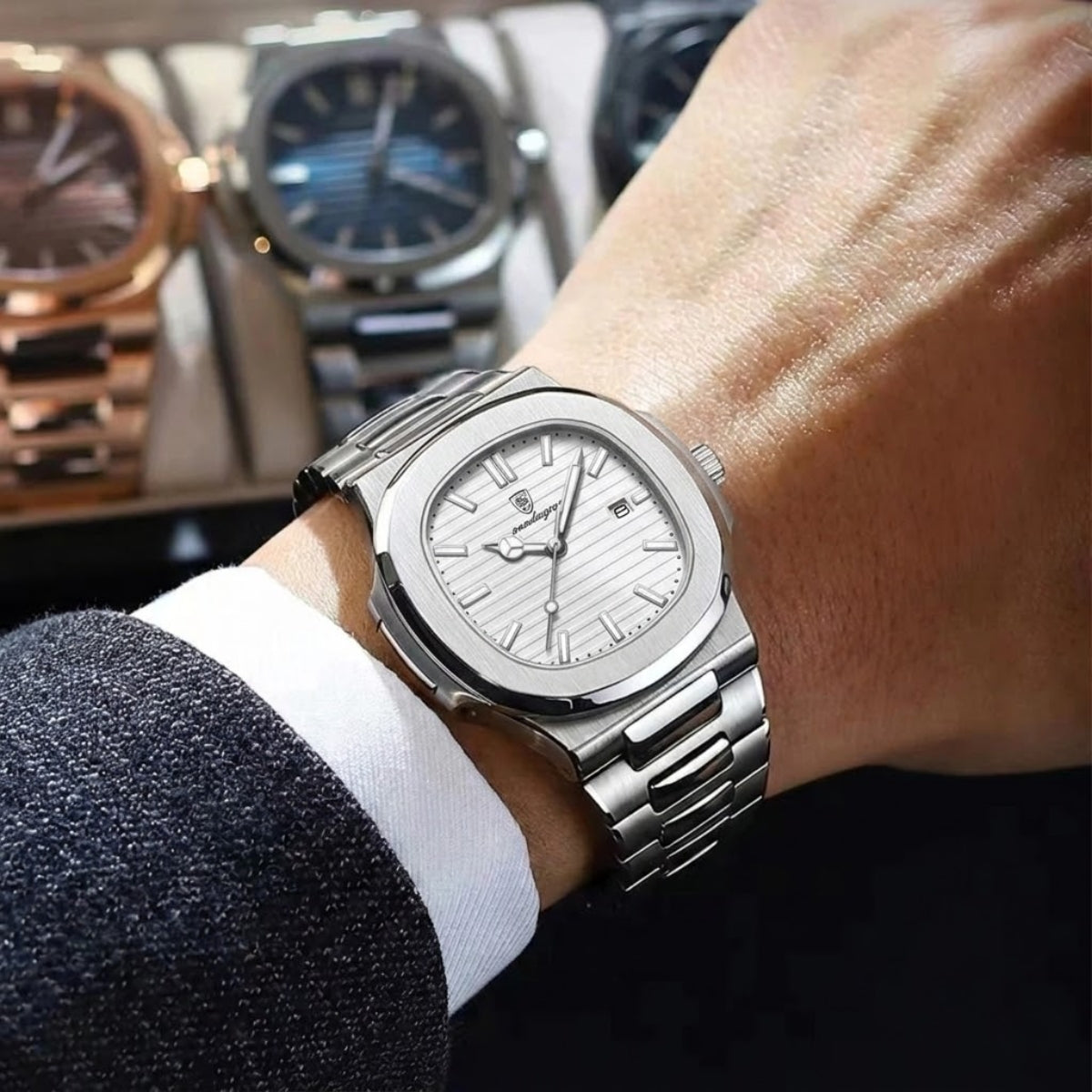 Poedagar 613 Men’s Luxury Stainless Steel Watch – Waterproof Quartz Wristwatch with Luminous White Dial