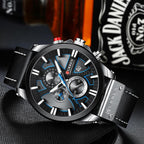 Curren 8346 Men Watch Chronograph Quartz Leather Black