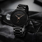 CRRJU 2150 Luxury Quartz Watch – Premium Stainless Steel Band, Casual Black Wristwatch for Men Black Gold