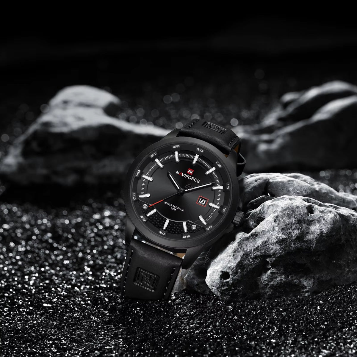 NAVIFORCE 9248 Men’s Fashion Sport Watch – Waterproof Quartz Analog Wristwatch with Leather Strap Black