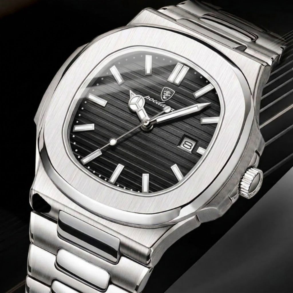 Poedagar 613 Men’s Luxury Stainless Steel Watch – Waterproof Quartz Wristwatch with Luminous Black Dial