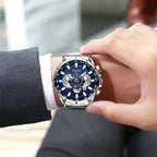 Curren 8363 Men's Watch Multifunctional Waterproof Chronograph Quartz Silver and Blue
