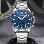 CRRJU 2299 Luxury Chronograph Watch – Premium Stainless Steel Bracelet, Elegant Business Wristwatch for Men Blue Silver