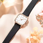 Hannah Martin 1591 Women’s Square Watch – Waterproof Leather Quartz Business Wristwatch White and Black