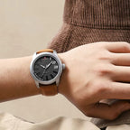 NAVIFORCE 9202L Men’s Fashion Quartz Watch – Waterproof Analog Sport Wristwatch with Leather Strap & Date  Brown and Silver