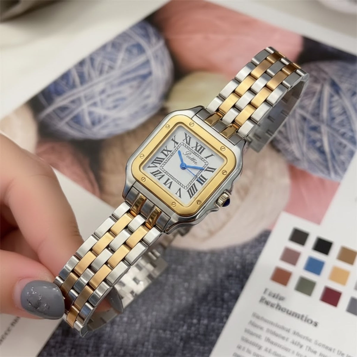 Scottie 9100 Women’s Square Watch – Luxury Stainless Steel Quartz with New Trendy Design Yellow,Gold and Silver