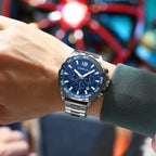 CRRJU 2299 Luxury Chronograph Watch – Premium Stainless Steel Bracelet, Elegant Business Wristwatch for Men Blue Silver