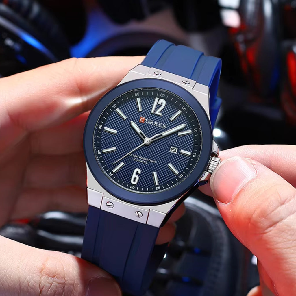 CURREN 8467 Men Watch Waterproof Quartz Silicone Strap Blue