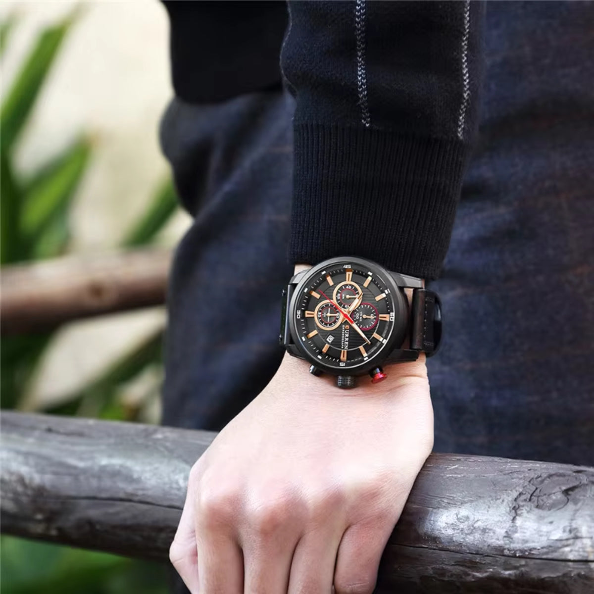 CURREN  8291 Watch for Men Japan Quartz Movement Leather Strap  Casual Sport Waterproof Black