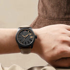 NAVIFORCE 9202L Men’s Fashion Quartz Watch – Waterproof Analog Sport Wristwatch with Leather Strap & Date Black and Brown