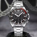 CRRJU 2299 Luxury Chronograph Watch – Premium Stainless Steel Bracelet, Elegant Business Wristwatch for Men Black Silver