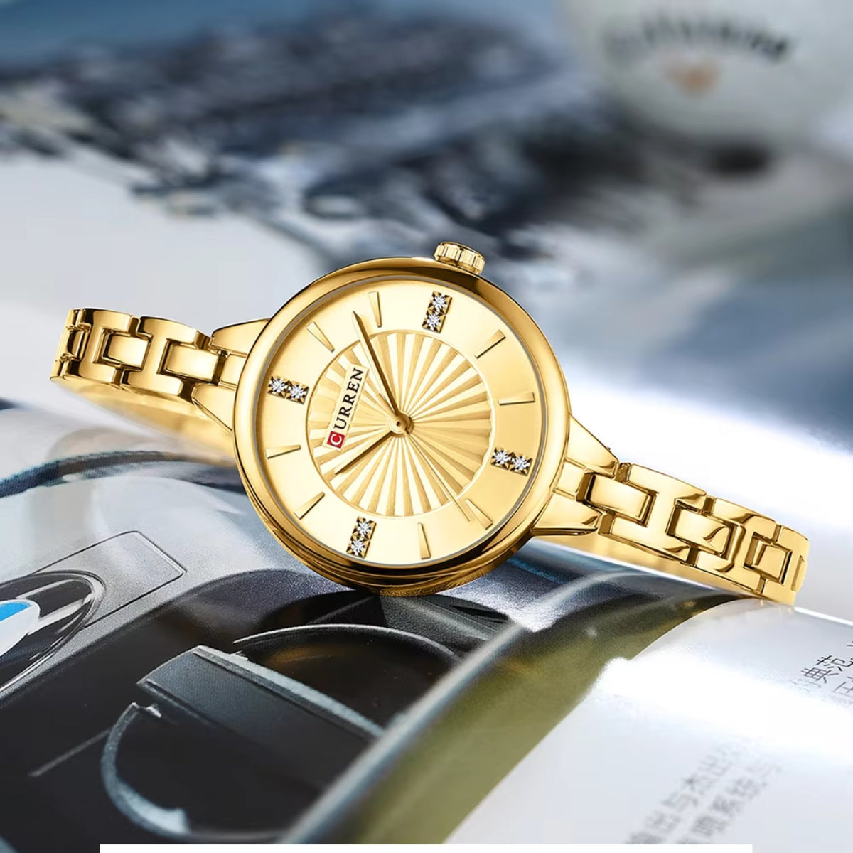 CURREN 9097 Women’s Luxury Fashion Watch – High-Quality Stainless Steel Quartz Wristwatch (3ATM Waterproof) Gold