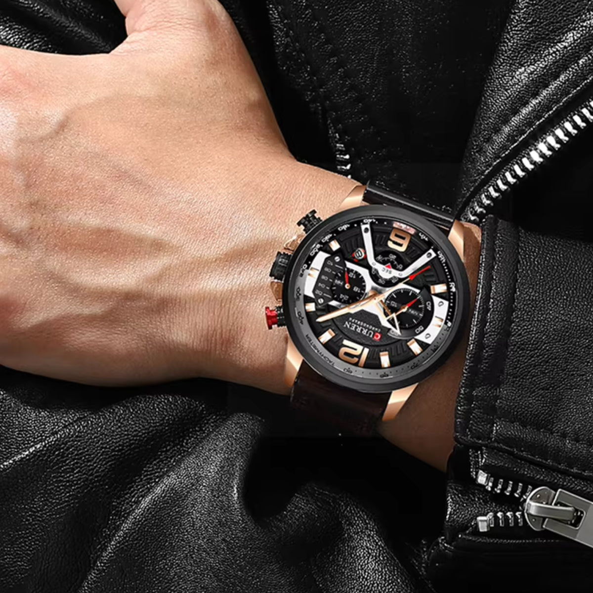 CURREN 8329 Men Watch Leather Sports Watch Quartz Fashion Chronograph Waterproof Brown
