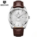 Benyar 5163 Men’s Minimalist Watch – Brown Leather Strap & White Dial